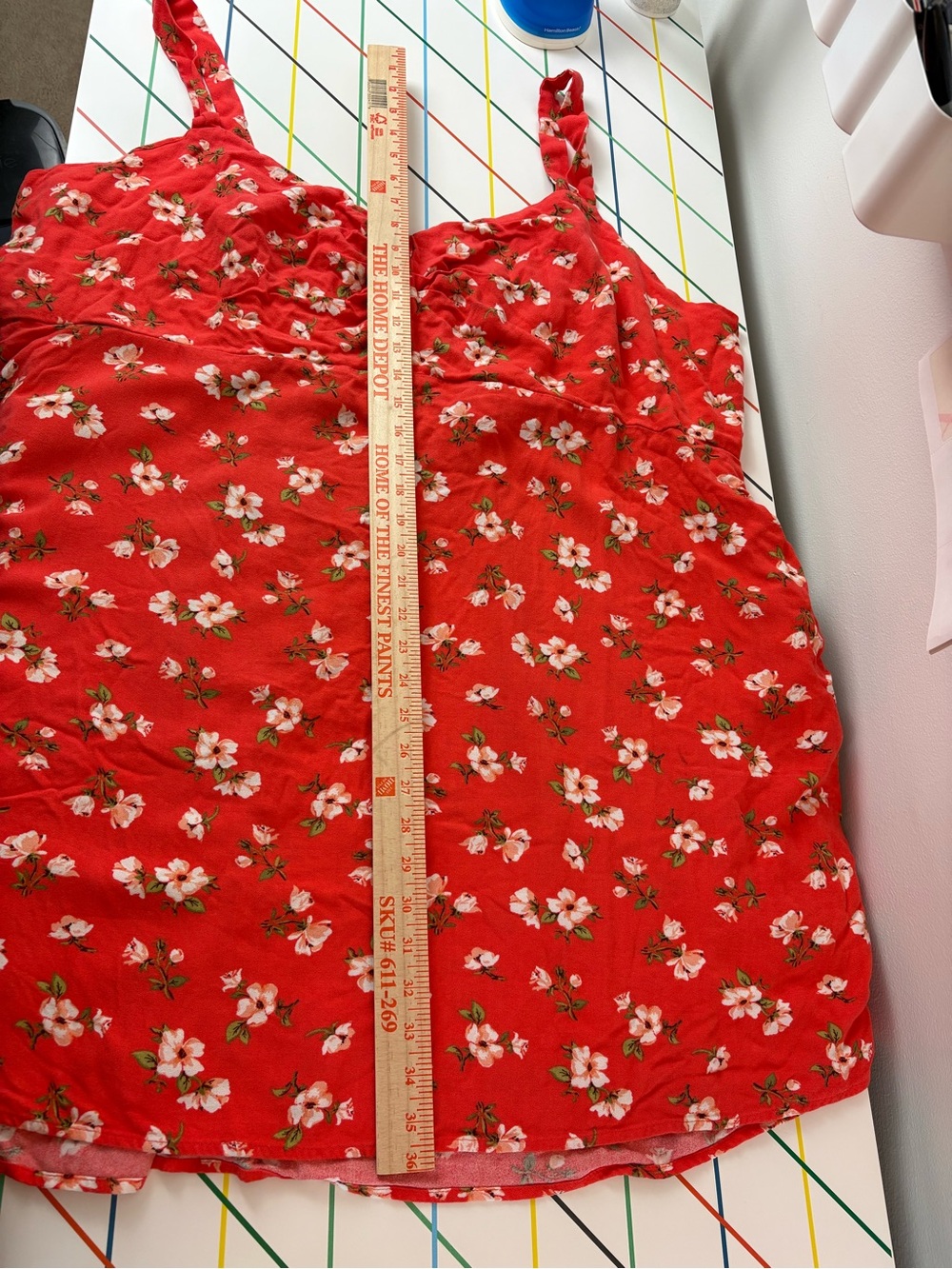 Old Navy Orange Red Floral Sleeveless Mini Dress 4X EUC Picnic Chic Festival - Picture 6 of 8
